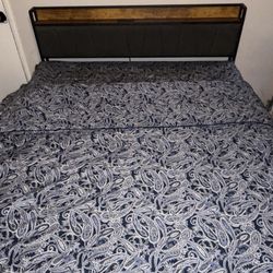 King Bed Frame and Firm Mattress with Plush Topper and 4 King Bed Pillows