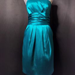 Women's Turquoise David's Bridal Strapless Satin Dress (Size 4)