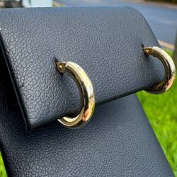 14k yellow gold round hoop clip on earrings 1.1g