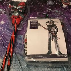 Menacing Jester Child Costume Size Medium 8-10 & Krazed Jester Cane -NEW