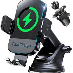 Wireless Car Charger, 2026 Upgrade 15W Fast Charging Auto Clamping Car Phone Holder Charger, Phone Holders for car Mount, fit for iPhone 17 16 15 14 1