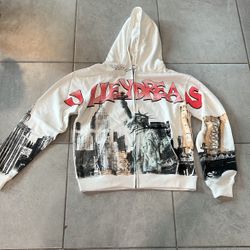 Vale DreaS White Zip Up Hoodie , A Medium 