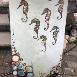 Canvas Wall Art Seahorses on Celery Green by Eli Halpin, 24 by 40-Inch