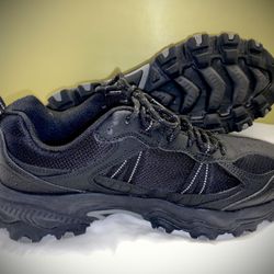 Men’s Black Skechers Stamina Upper Stitch Sneakers Hiking Trail Running Shoes Sz 10 Wide Memory Foam