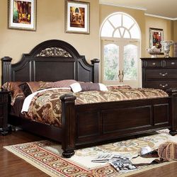Brand New Dark Walnut 4pc Queen Bedroom Set (Available In California & Eastern King)