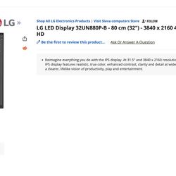 32 Inch 4K UHD UltraFine LG Monitor