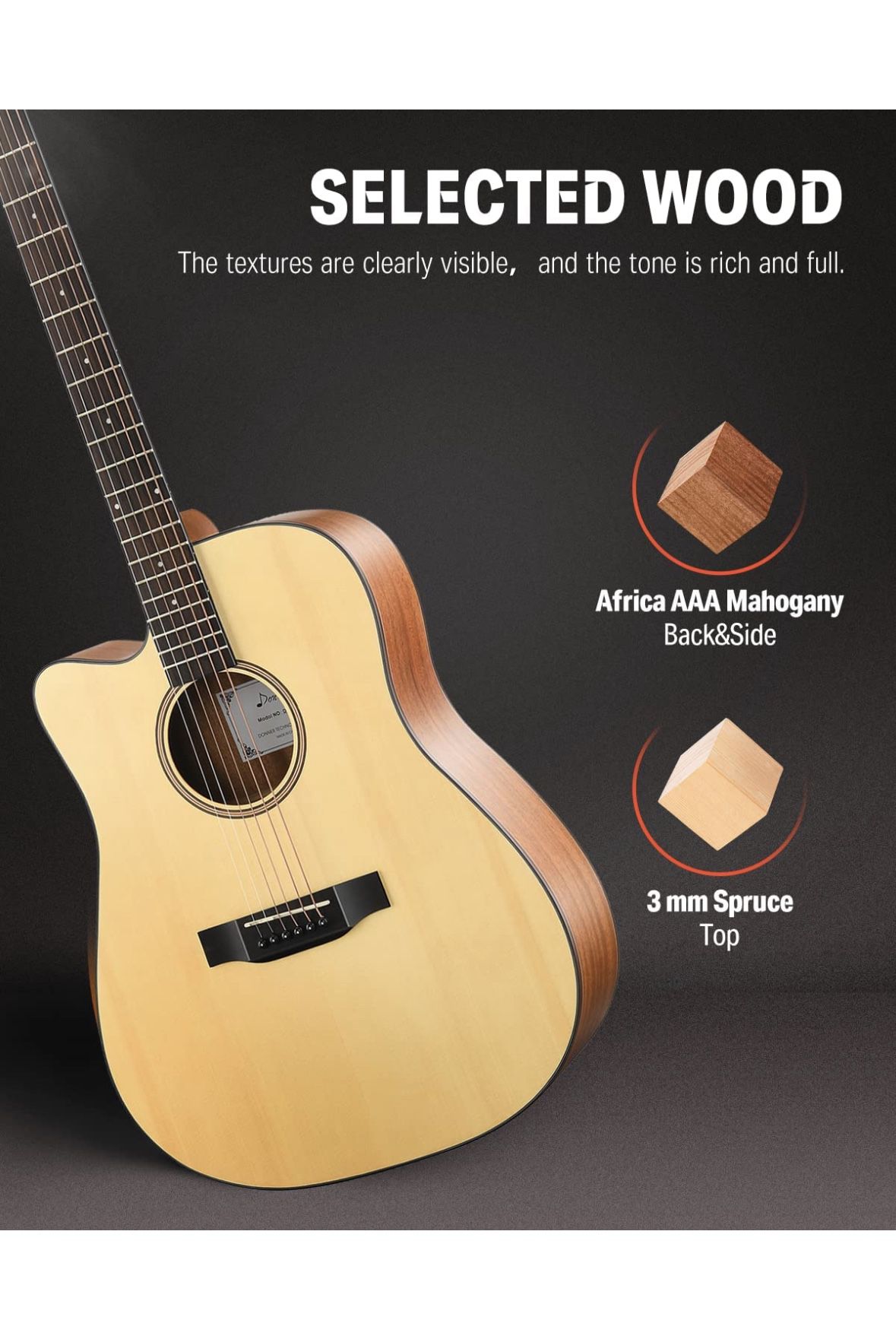 Brand New-Donner Left Handed  Guitar Kit for Adult Full Size Cutaway Lefty Acustica Guitarra Bundle Set ORIGINAL PRICE IS $175