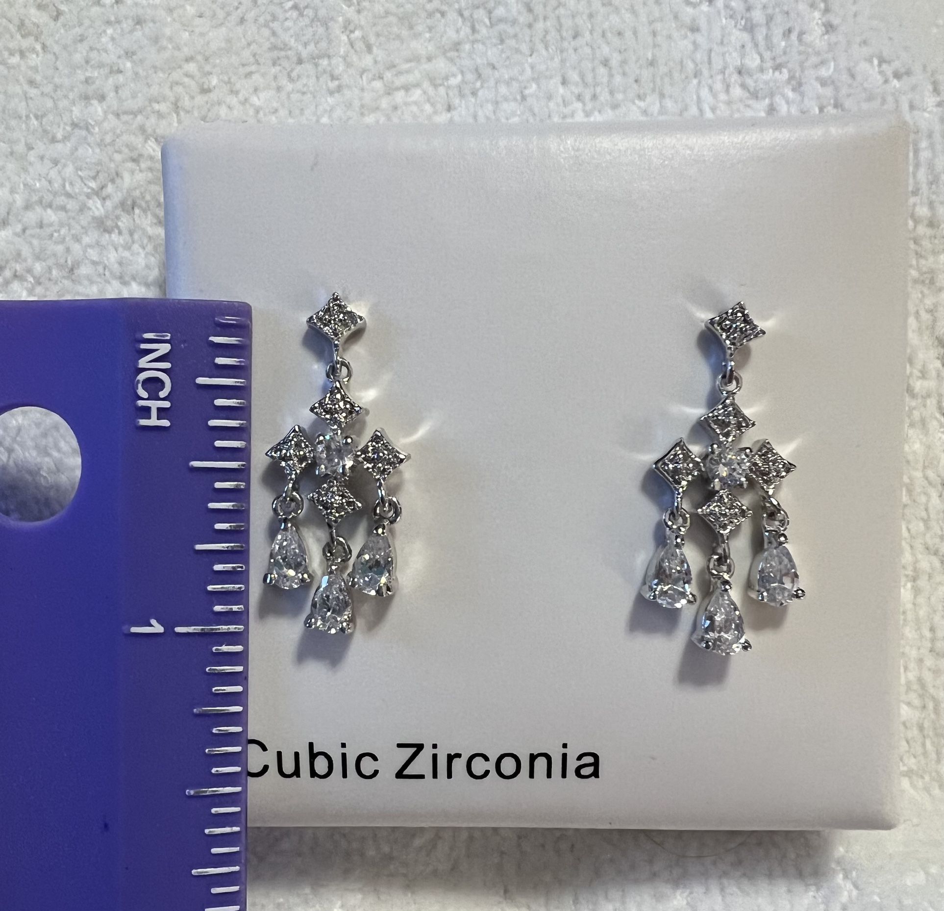 New Directions Silver CZ Chandelier Dangle Earrings