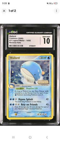 2006 Pokemon EX Legend Maker Wailord 14/92 Reverse Holo CGC 10 GEM MINT