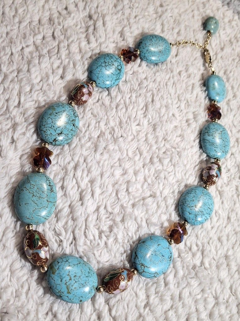 Vintage Turquoise Crystal Beaded Necklace