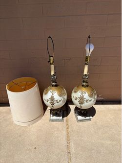 Vintage glass glove opalescent table lamps