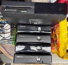 (6) video game systems…Xbox 360, xbox one, ps3 reverse compatible…non-working