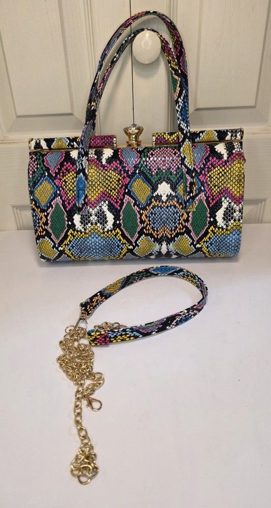 Women's Fashionable Snakeskin Effect Shoulder Bag Double Straps 