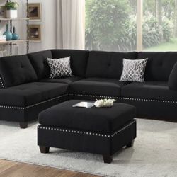 Black Sectional Sofa With Ottoman Brand New 