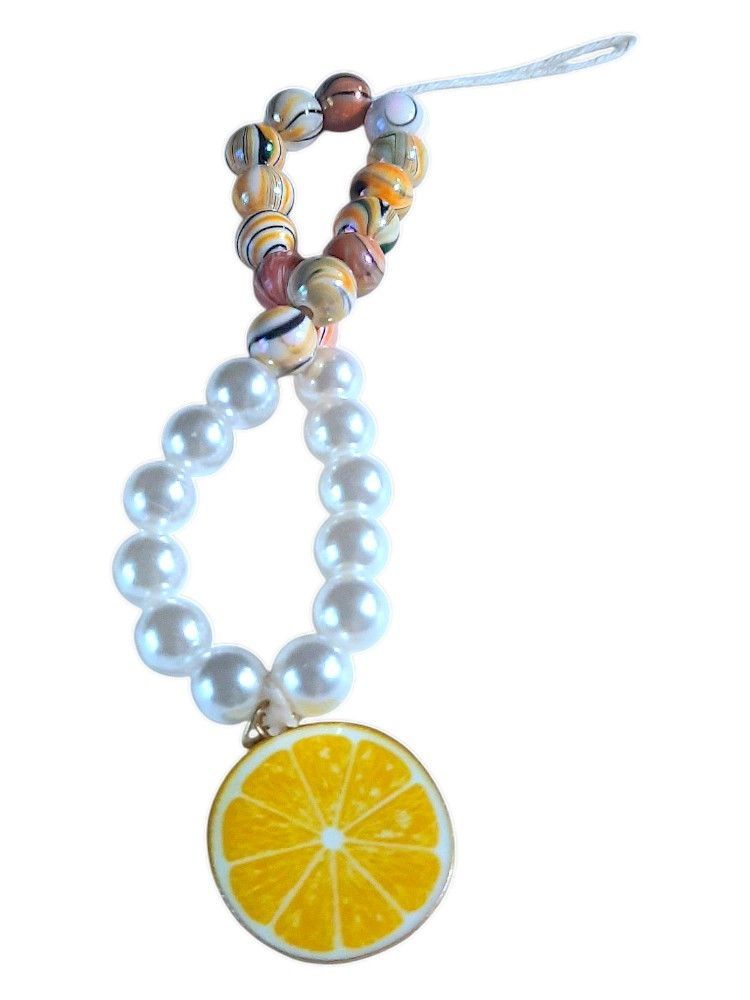 Lemon Gold Plated Charm With White Pearls Phone Strap