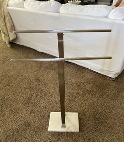 Bathroom Freestanding Towel Rack 2-Tier 33 in. H with Marble Base 18/8 Stainless Steel in Brushed Nickel