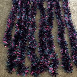 Ashland Garland Blue & Fuchsia Shiny Garland - 8 Strands, 6 Ft Each - NEW