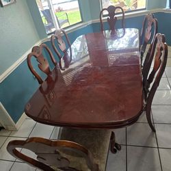 Traditional Solid Wood Dining Room Set w/ China Cabinet Hutch – Table, 6 Chairs & Leaf