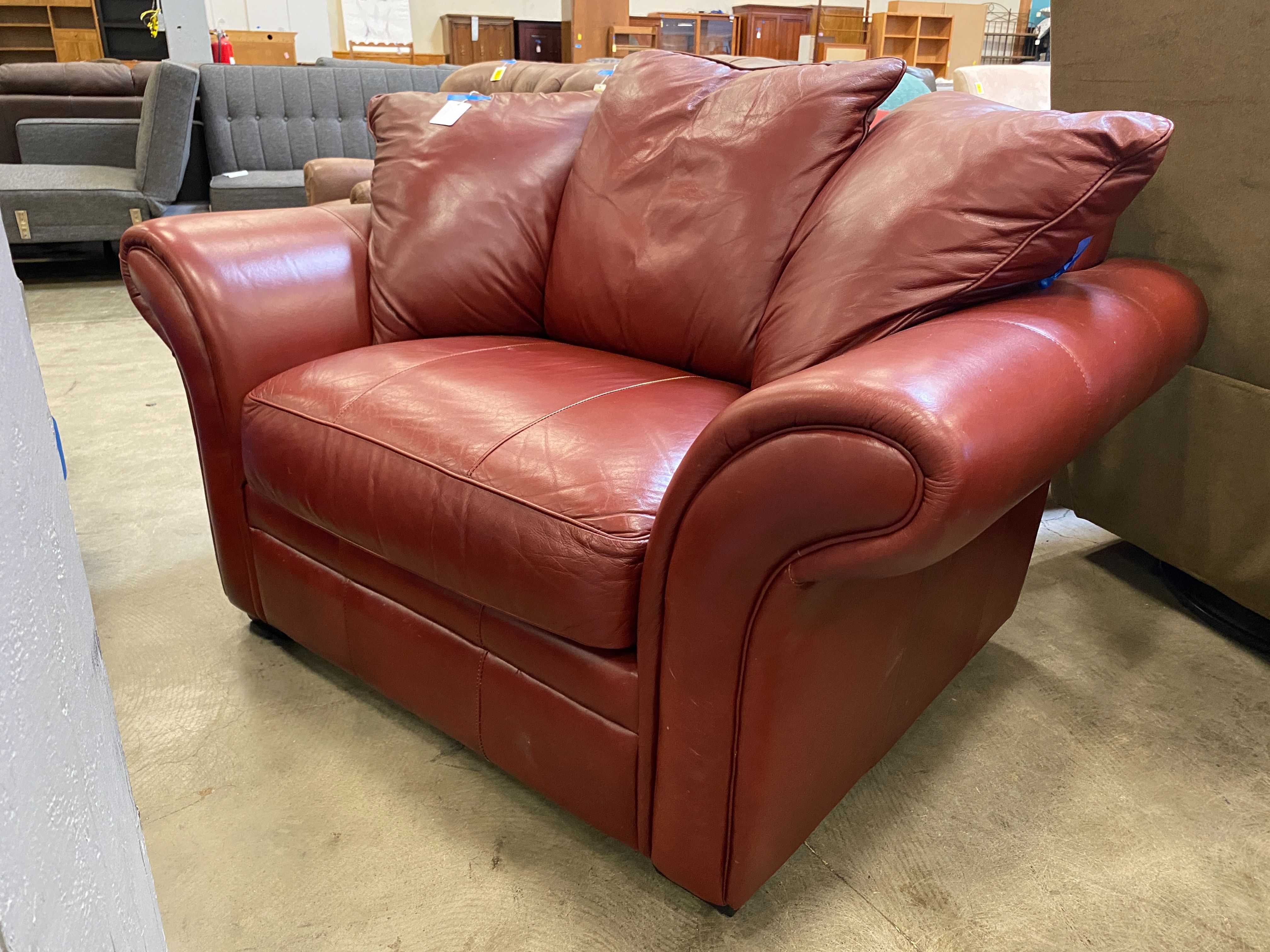 RAPELLO Vibrant Red Top Grain Leather Saddle Arm XL Chair