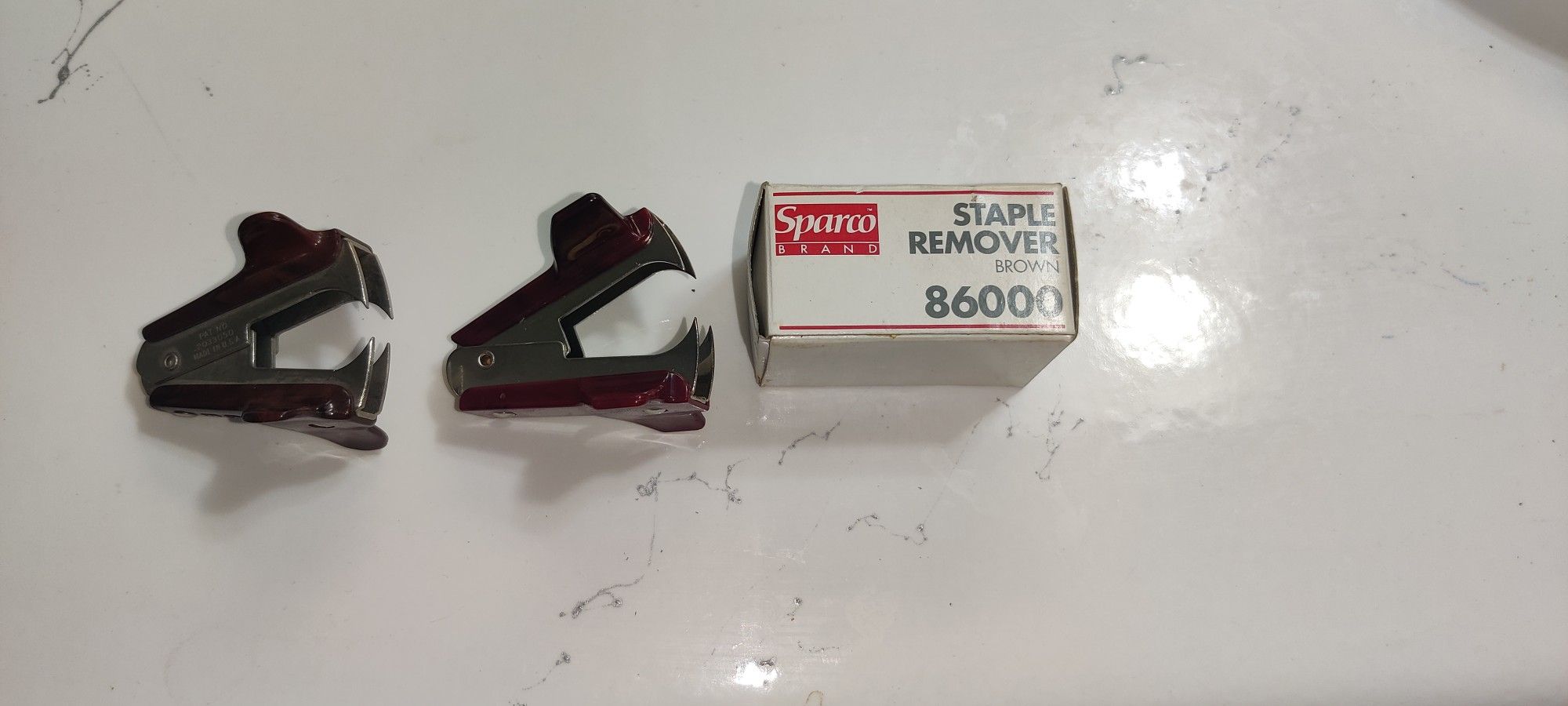 X3 Vintage Ace Staple Remover Brown Marble Bakelite & Sparco 86000
