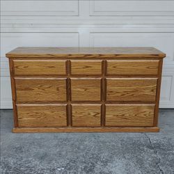 Dresser Large Heavy Oak Bureau Chest of 9 Drawers