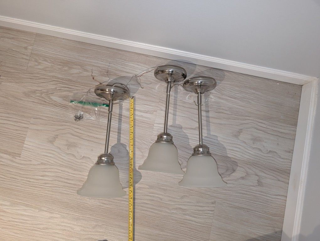 3 Pendant Lights 15 Inch Silver Rod - 7 Inch Diameter Pendant