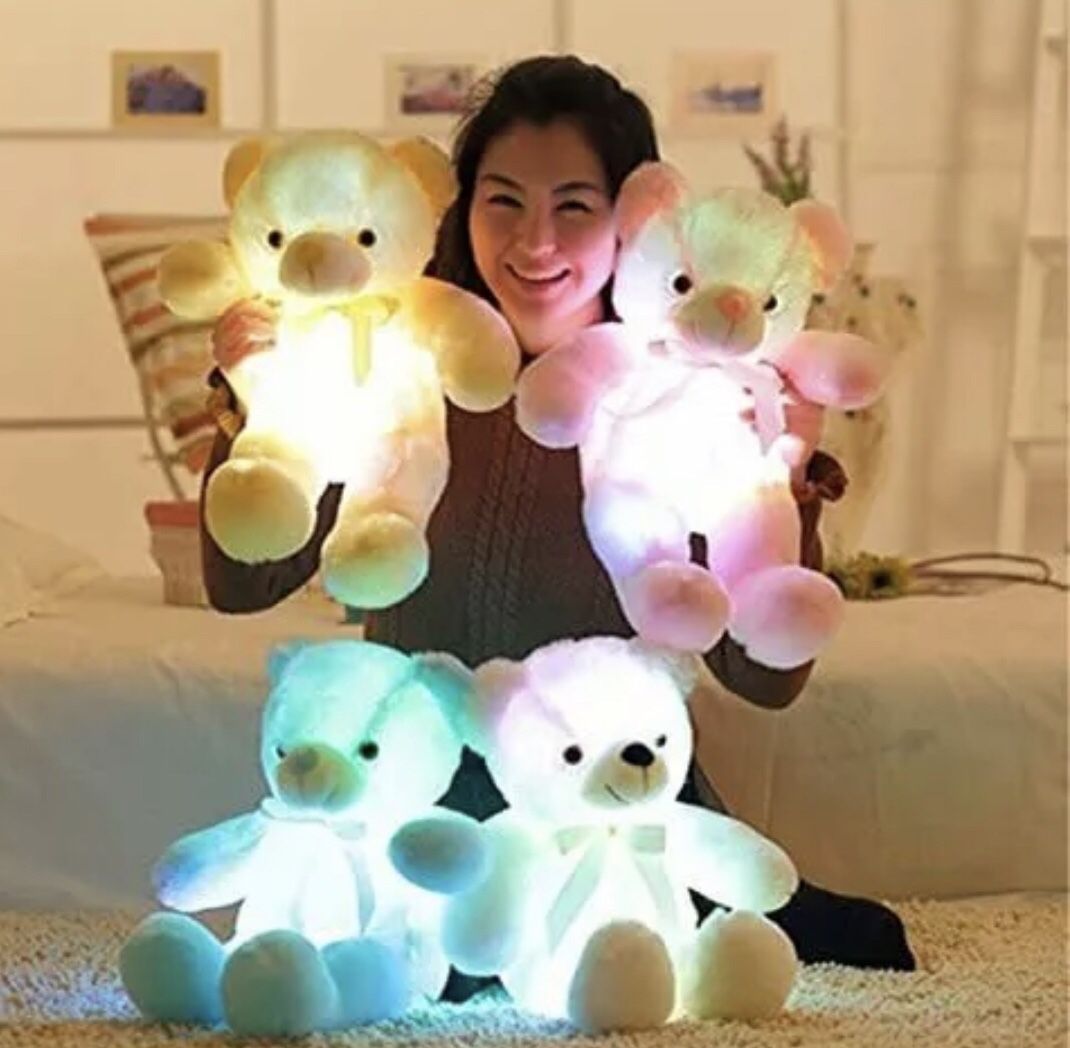 Stuffed Soft Kids Teddy Bears and unicorns Light Up Glowing Led Toy Colorful Christmas Gifts, teddy bears come in white, yellow and pink