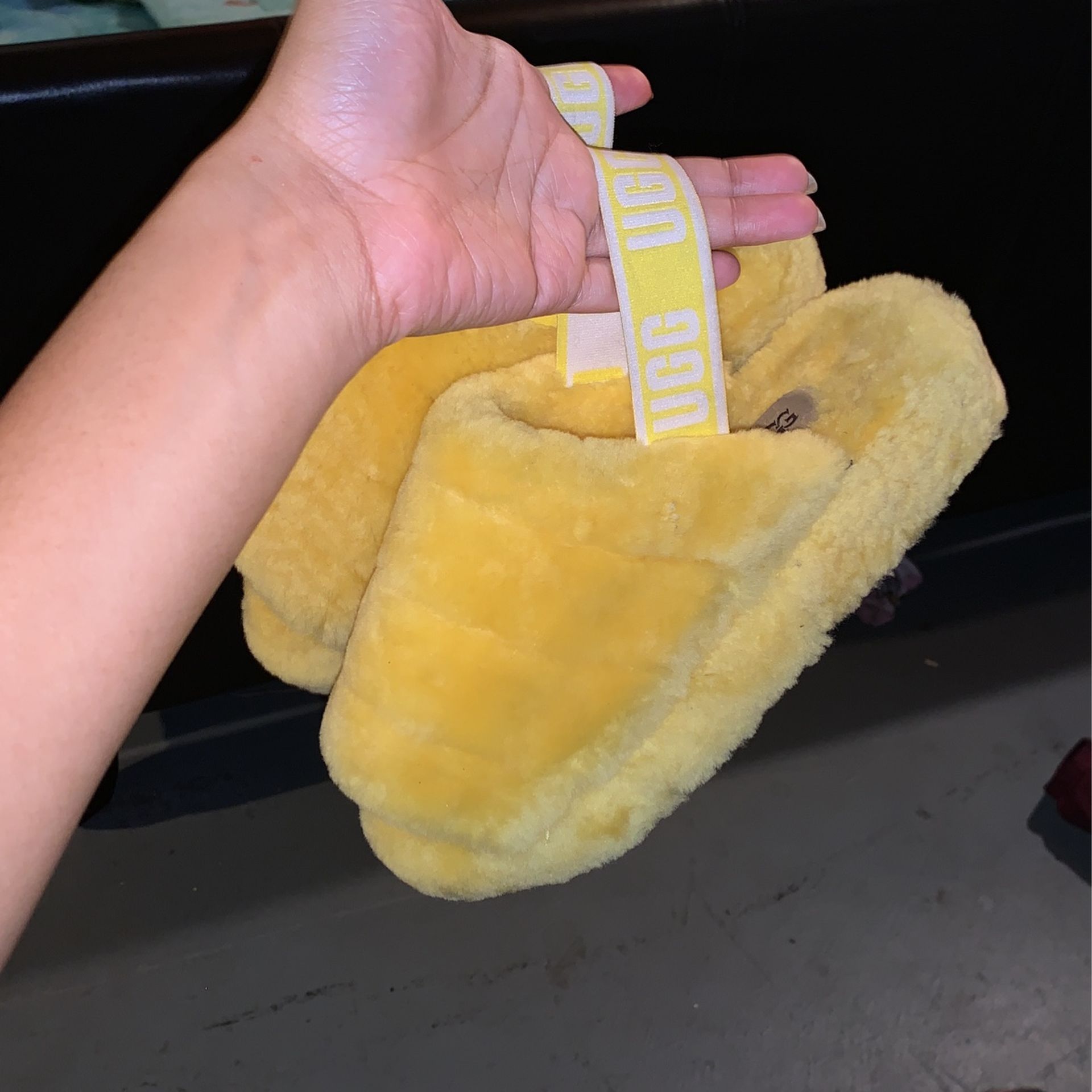 Yellow Fur Uggs Slides