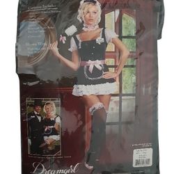 French Maid Adult Woman's Halloween Costume. Size Large. *Dress *Apron  *Feather Duster *Hat *Choker *Ñame Badge *2 Leg Garters.
