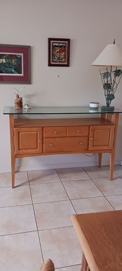 Wood Sideboard Buffet with Glass Top