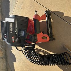 HUSKY AIR COMPRESSOR AND NAIL GUN
