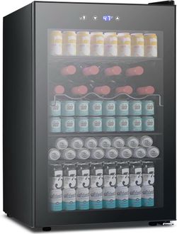 Beverage Refrigerator Cooler 4.5 Cu.Ft,145 Can Mini Fridge with Glass Door