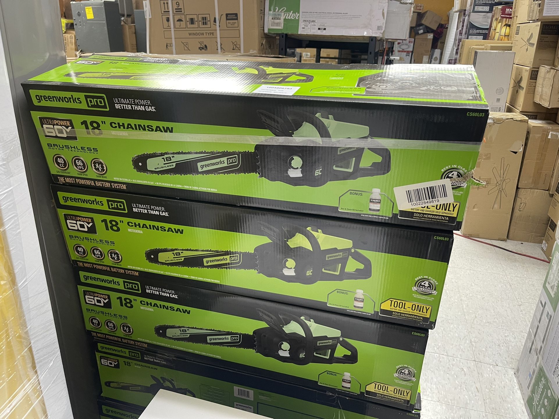 Greenworks Pro 60V 18 inch Cordless Chainsaw Model CS60L03- Tool Only