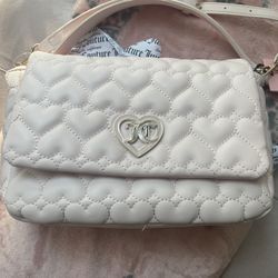 Baby Pink Heart Embroidered Juicy Couture Flawless Flap Crossbody Purse
