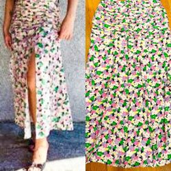 H&M NWOT High waist, floral skirt flared two front slits Swing Midi Skirt S