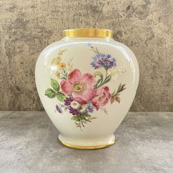 Vtg Bavaria West Germany Gerold Porzellan Hand Painted Floral Pot Vase 7” c1949