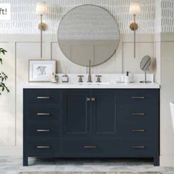 Ariel Cambridge 61 In. Rectangle Sink Vanity With White Quartz Countertop In Midnight Blue