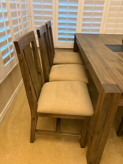 Set of 3 Wood Dining Chairs with Upholstered Seats