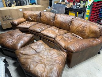 Brown REAL Leather Sectional Sofa with Ottomans