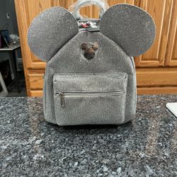 Mickey Mouse Shiny Silver Color Backpack.  Brand New With Tags 