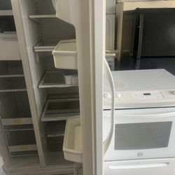Nice Side-By-Side Over Range White Microwave, White Sliding Electric Stove