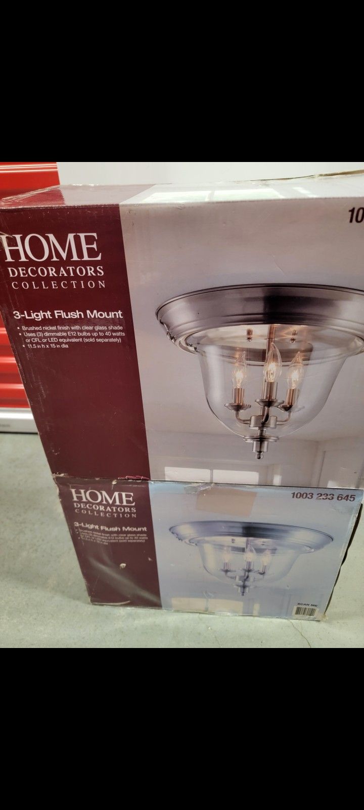 Lot of (2) Large Flush Mount Ceiling Light With GLASS, Brushed Nickel