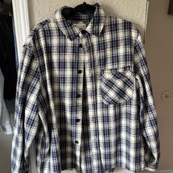Blue and white and cream Zara flannel shirt