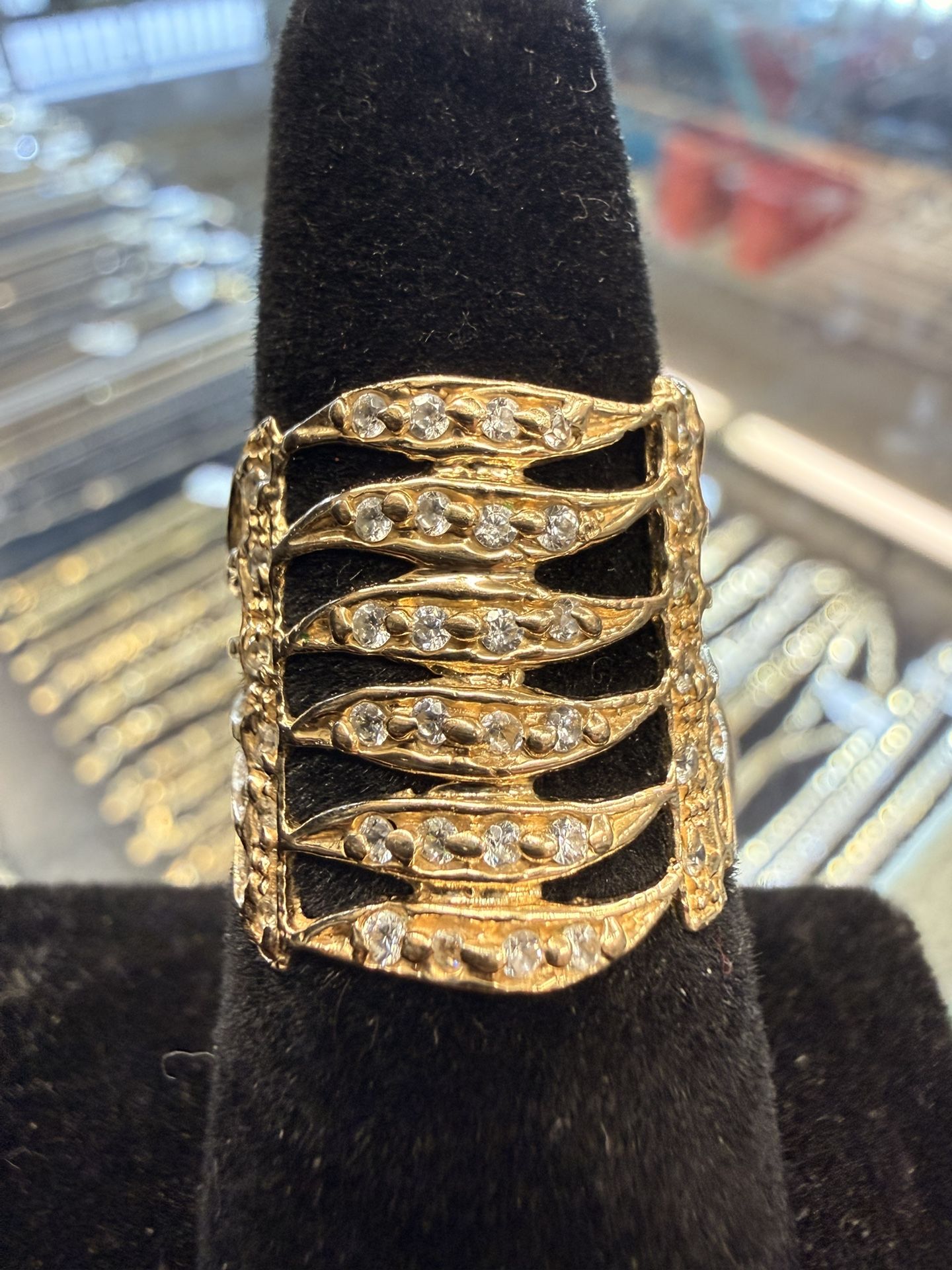 14KT Layered Ring W/ White Stones 41928-2