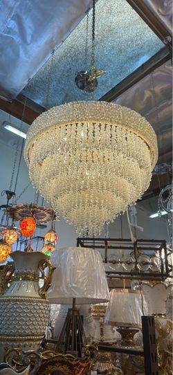 Large Crystal Chandelier with Gold Frame
