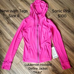 New with Tags Lululemon Size 8 Hooded Define Jacket *Nulu* in Sonic Pink