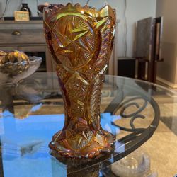 Vintage Iridescent Carnival Glass Vase 