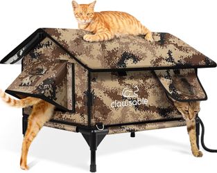 Clawsable Gable Roof Heated Cat House 24" x 16" x 21" Desert Camouflage