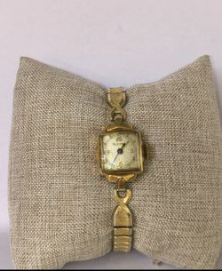 Beautiful Vintage Women's Bulova 148739 Stretchy Band Acrylic Crystal Gold watch