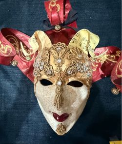 Authentic Venetian Jester (Jolly) Mask Handcrafted By The Renowned Workshop Atelier Marega In Venice, Italy